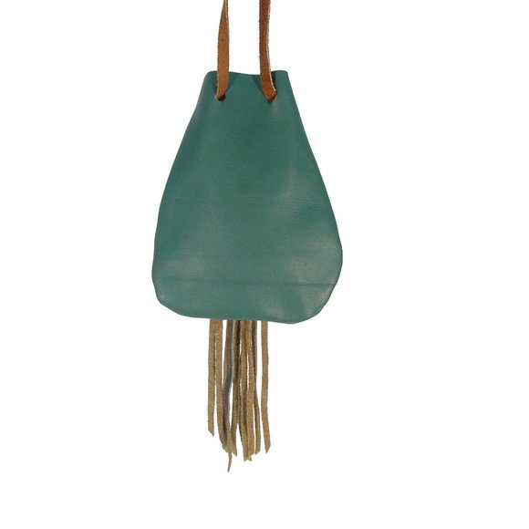 unknown Bags Native American Teal Leather Drawstring Fringe Bird